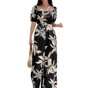 LITZO Dress for Women | Long Rayon Dress for Women's | Floral Wide Leg Long Jumpsuit with Pockets | Regular Jumpsuit for Women (137-138)