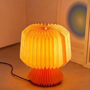 FIG Living Mini Origami Table Lamp for Living Room Decoration, Bedroom, Study and Gifting | 20 cm Tall Origami Design Lampshade | Premium Laminated Paper - Dust and Water Resisant (Mini Orange)