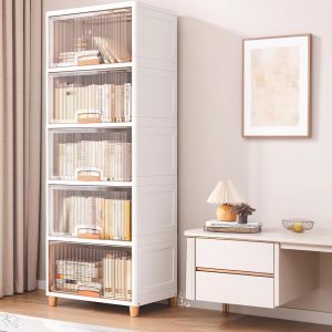 Sunderlook Plastic Wardrobe for Kids Clothes - Standing Desk Premium Comfort Foldable Collapsible Wardrobes for Clothes, Large Plastic Cupboard for Kids, Men and Women (Cream White, 5 Door)